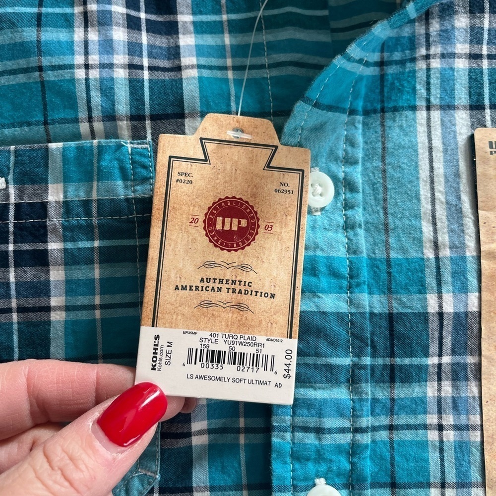 NWT Men's Urban Pipeline Turquoise Plaid Shirt Size Medium - Picture 13 of 13